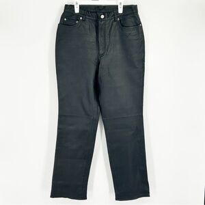 Newport News Black Straight Leg 100% Leather Pants Size 12 Fully Lined‎